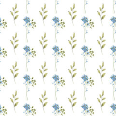 Seamless background, floral pattern with watercolor flowers, leaves, bouquets. Repeat fabric wallpaper print texture. Perfectly for backdrop, wrapped paper.