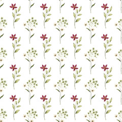Seamless background, floral pattern with watercolor flowers, leaves, bouquets. Repeat fabric wallpaper print texture. Perfectly for backdrop, wrapped paper.