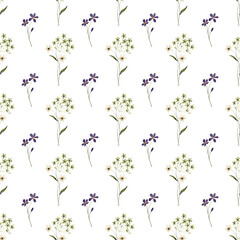 Seamless background, floral pattern with watercolor flowers, leaves, bouquets. Repeat fabric wallpaper print texture. Perfectly for backdrop, wrapped paper.