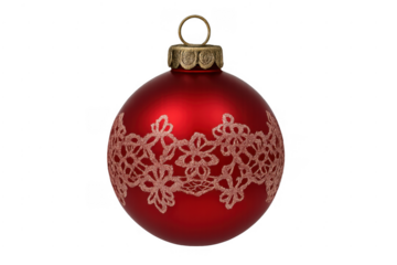 Red christmas bauble with glitter lace ornate pattern