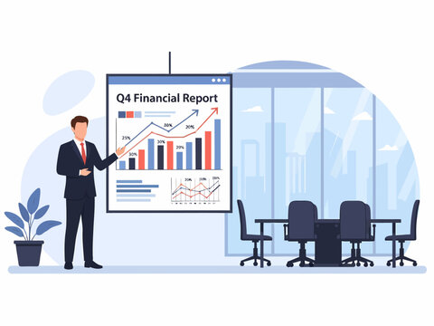 CEO Presenting Q4 Financial Report Vector
