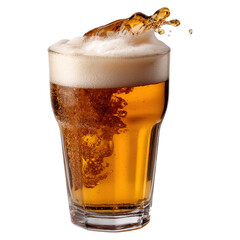 Golden beer wave crashing in fluid motion concept. Refreshing beer with frothy foam in a clear glass.