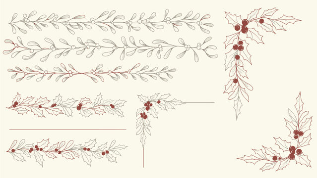 Minimalist Mistletoe Holly Divider and Border Set
