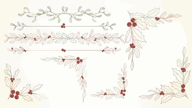 Minimalist Mistletoe Holly Divider and Border Set

