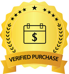 Gold Verified Purchase Badge with Dollar Calendar Icon – Secure Payment & Permission Seal