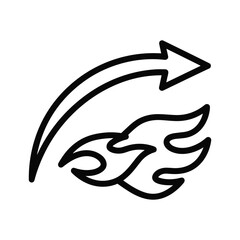Curved arrow with stylized flame, representing speed and energy