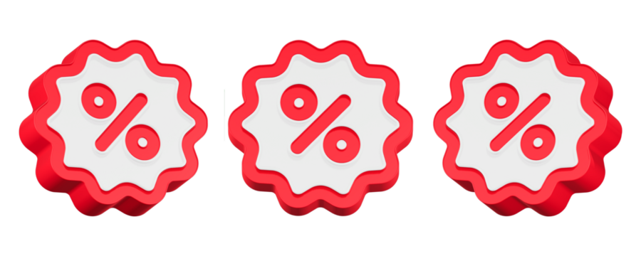 3d rendering icon percent red button