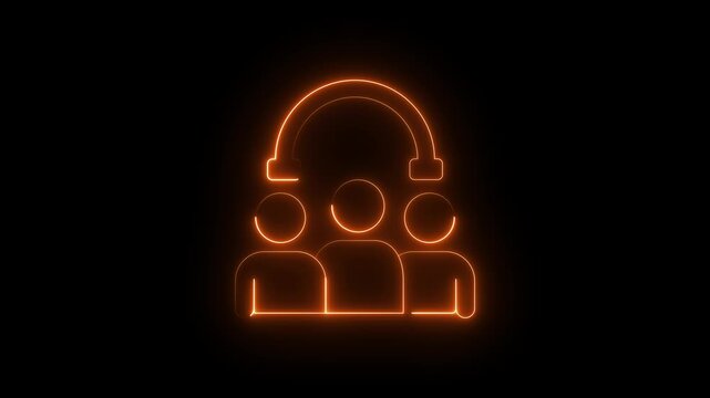Neon team attraction icon animation, glowing group of people with magnet symbol, employee recruitment, HR teamwork concept