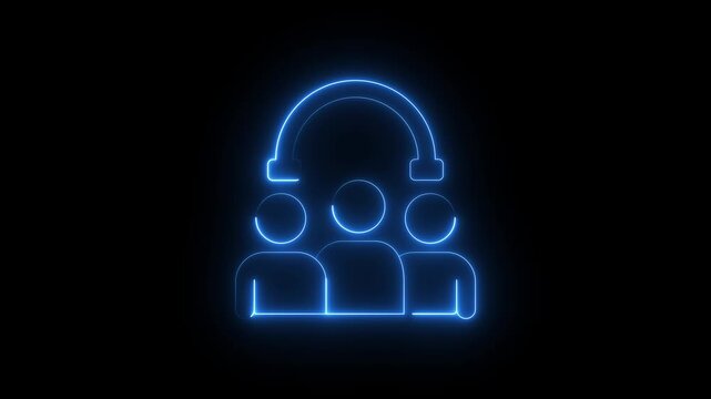 Neon team attraction icon animation, glowing group of people with magnet symbol, employee recruitment, HR teamwork concept