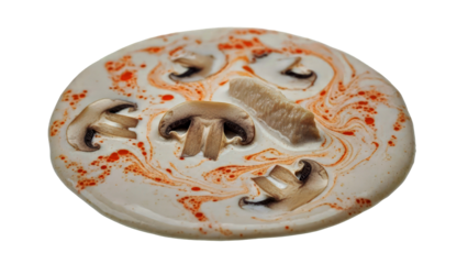 Creamy Orange Swirls with Five Mushrooms on Elegant White Plate