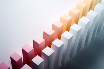 Glossy rectangular bars arranged diagonally in ascending height across a bright minimal background.