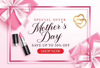 Mother's day sale clipart border design. Mother's day special offer shopping discount clip art with pink gift box frame background for holiday celebration promo advertisement banner template vector 