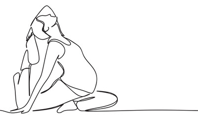 Serene Pregnant Woman in Yoga Pose - Continuous Line Art