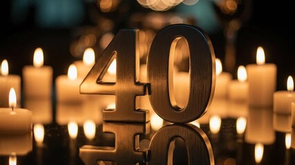 Numeral 40 surrounded by glowing candles anniversary celebration symbol - Powered by Adobe