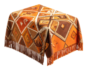 Woven geometric blanket/cover with fringe, warm earth tones