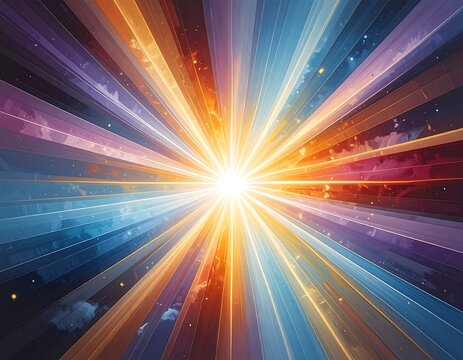 A vibrant burst of light emanating from the center, colorful rays