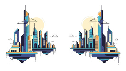 Futuristic cityscape with floating islands, showcasing a visionary architectural design and urban planning, perfect for illustrating technological advancement