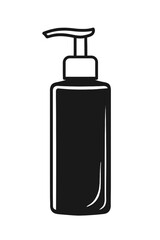 Clean and minimalist black and white vector icon of a versatile pump dispenser bottle, perfect for representing liquid soap, hand sanitizer, shampoo, lotion, or conditioner packaging.