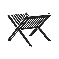 Minimalist dark gray embossed manger icon, a serene representation of the traditional stable crib. Ideal for Christmas nativity scenes, religious holiday designs, spiritual projects