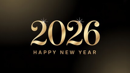 Elegant 2026 New Year Design with Gold Metallic Numbers and Sparkles on Dark Background