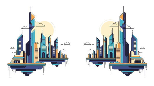 Futuristic cityscape with floating islands, showcasing a visionary architectural design and urban planning, perfect for illustrating technological advancement