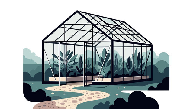 Tranquil greenhouse oasis filled with lush greenery, inviting gardening and sustainable living, a peaceful retreat for plant lovers and nature enthusiasts
