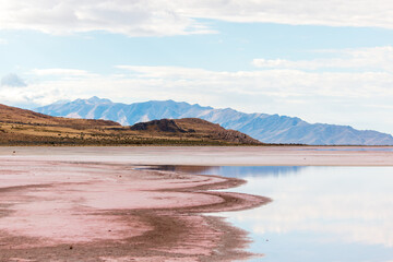 Great Salt Lake, water reflection, pink Salt Lake