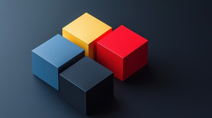 Fototapeta premium Four colored cubes on a dark background.