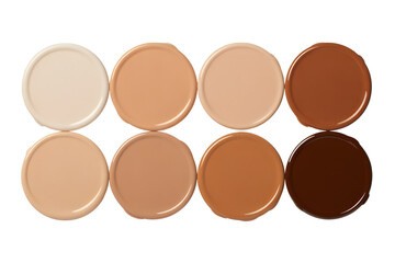 Eight shades of foundation makeup swatches isolated on transparent background