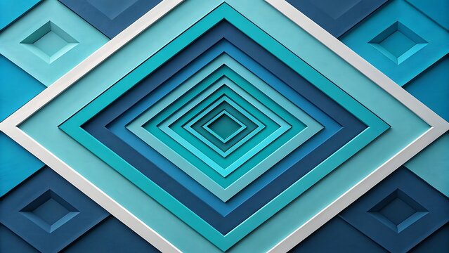Abstract background with concentric diamond shapes creating a tunnel effect in various shades of blue and cyan - Powered by Adobe