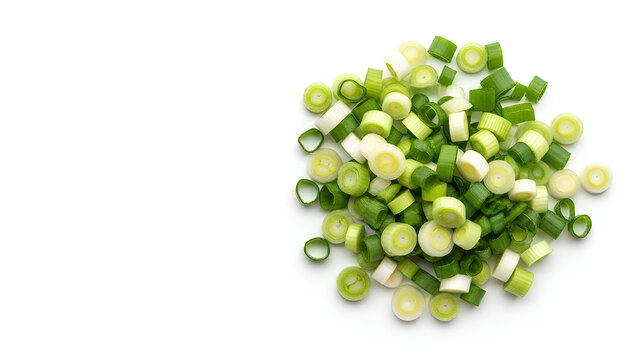 Vibrant freshly chopped green onions piled on a crisp white background for healthy cooking - Powered by Adobe