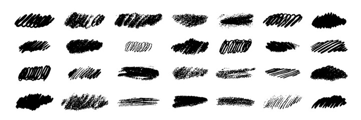 Doodle scribbles and squiggles set. Marker, Charcoal, pencil, crayon or chalk sketch drawing.