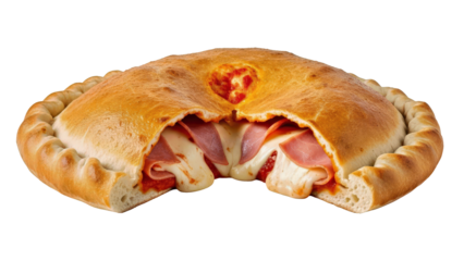 Delicious Stromboli with Ham and Cheese Filling Isolated on White Background