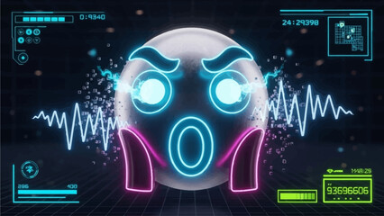 Gaming 3D Shocked Emoji &ndash; Neon Cyber Style