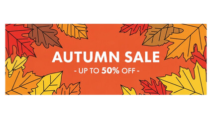 Autumn Sale Banner Design with Colorful Leaves and 50% Discount