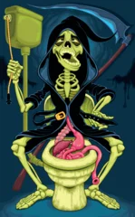 Fototapete Kinderzimmer The Great Reaper Sitting on the Toilet. Vector cartoon horror illustration.  © ddraw