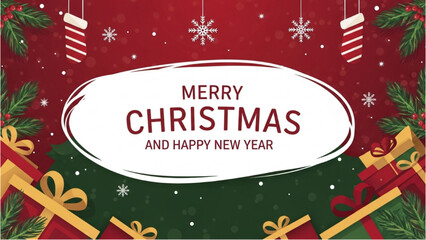 Naklejka premium Festive Christmas and Happy New Year Greetings with Gifts and Decorations