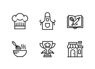 Bakers Hat Apron Recipe Book Baking Class Baking Contest Bakery Minimal Bold Line Icons
