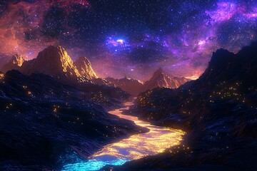 Unreal mountains glowing with cosmic brilliance high resolution picture