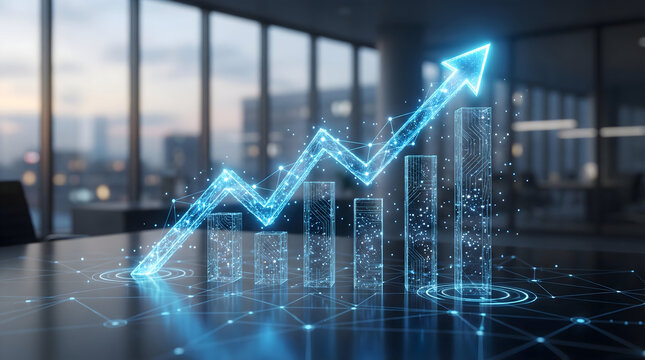 Stunning digital growth chart shows business success in a modern office setting - Powered by Adobe