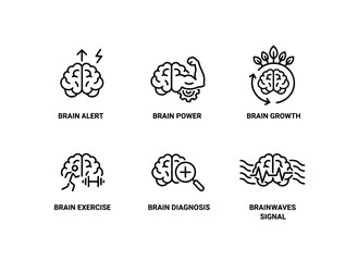 Brain Alert Brain Power Brain Growth Brain Exercise Brain Diagnosis Brainwaves Study Icons