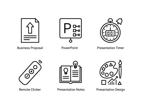 Business Proposal PowerPoint Presentation Timer Remote Clicker Presentation Notes Minimal Bold Line Icons