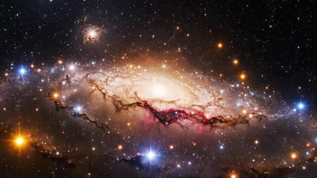Stunning view of the andromeda galaxy m31 with bright star clusters and dark dust lanes against deep space