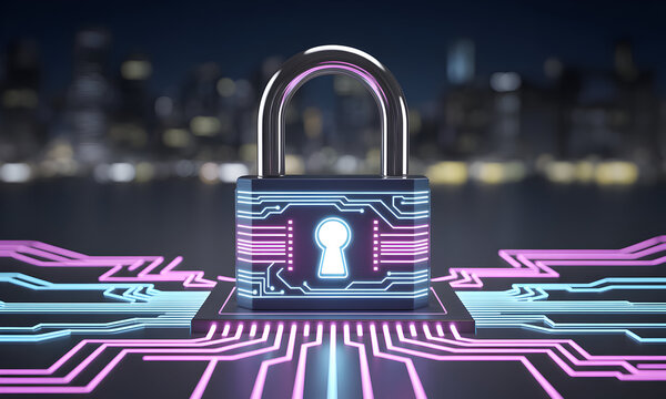 Secure digital future with this glowing technology padlock protecting your network