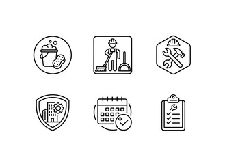 Cleaning Service Janitor Maintenance Worker Facility Management Cleaning Schedule Minimal Bold Line Icons