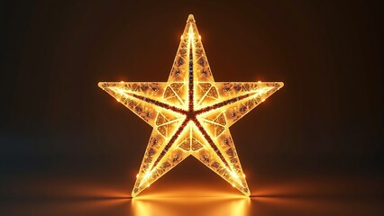 Glowing star decoration with warm golden light on dark background for Christmas or New Year's Eve celebration marketing campaign, corporate event backdrop, website hero image