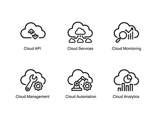 Obraz premium Cloud API Cloud Services Cloud Monitoring Cloud Management Cloud Automation Cloud Infrastructure Minimal Bold Line Icons 953502.ai