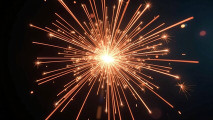 Fototapeta premium Vibrant orange firework explosion on black background for New Year's Eve celebration marketing campaigns, corporate event promotions, and social media advertising with copy space for text