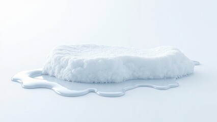 Melting ice cube on white background, climate change concept, eco friendly marketing imagery, global warming illustration, environmental awareness visual, business presentation background