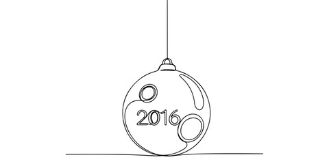 Continuous one line of a ball countdown going down, symbol of new year celebration 2016, celebration theme, hand drawn vector illustration.